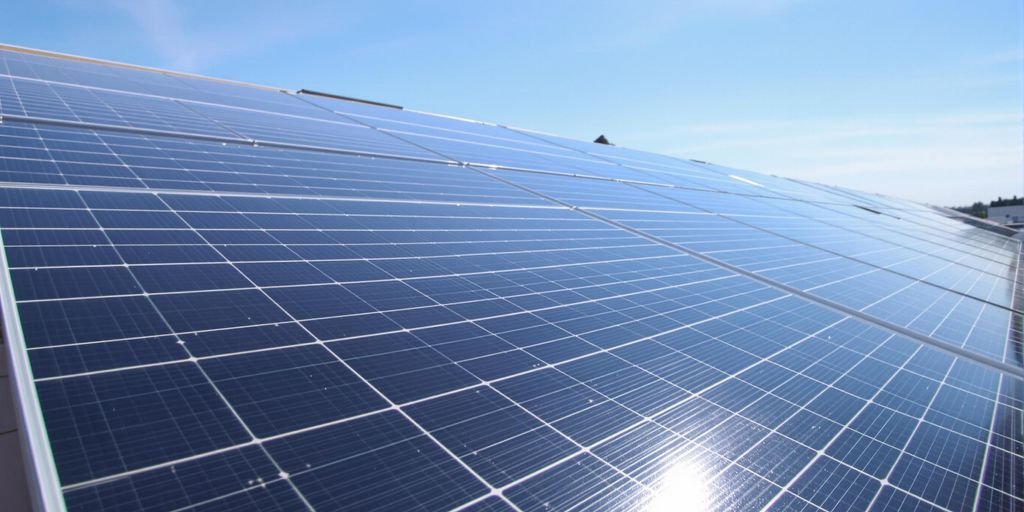 Paneles solares en un tejado soleado