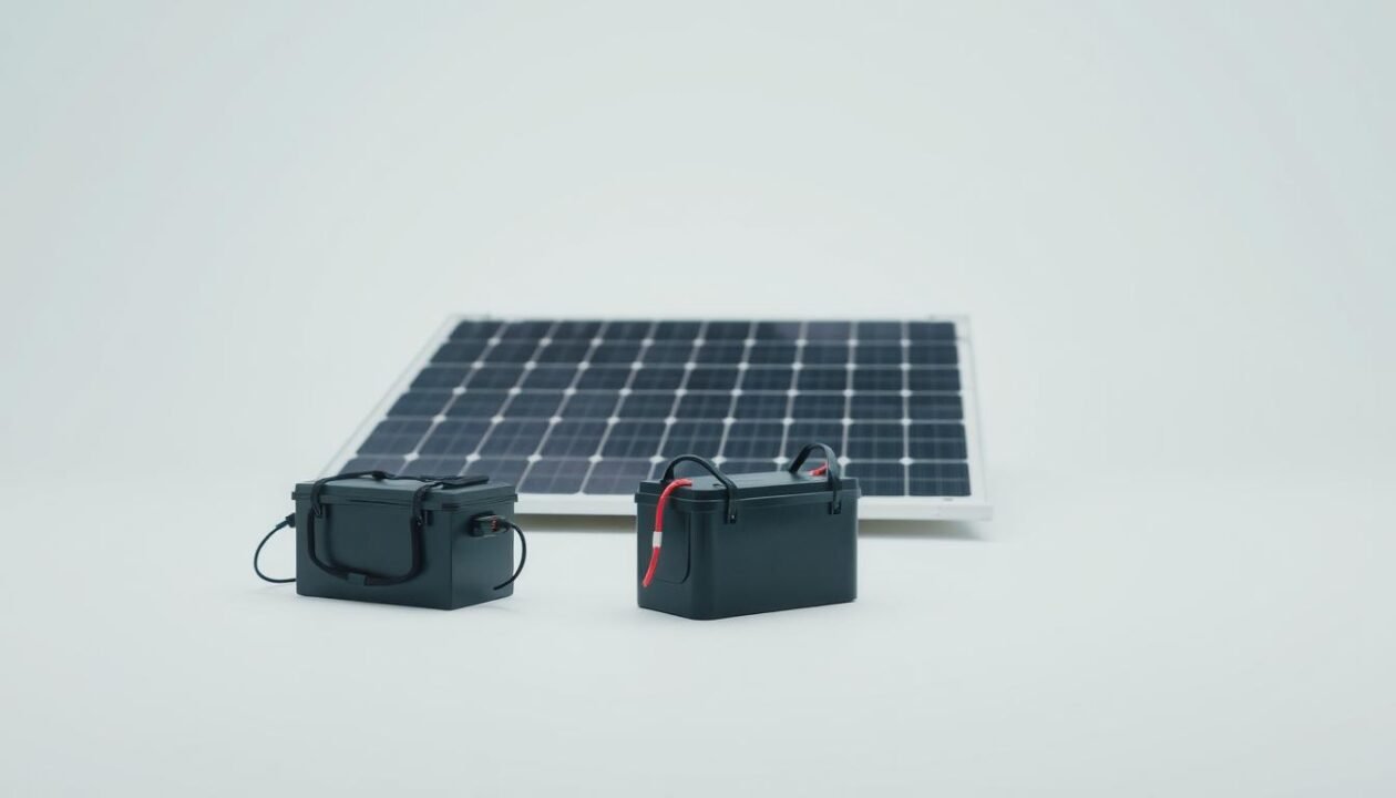 A meticulously detailed solar panel and battery connection, showcased in a well-lit studio setting. The solar panel is positioned at a precise angle, its sleek black surface reflecting the bright studio lighting. The battery, nestled in the foreground, is connected to the solar panel via high-quality wiring, creating a seamless and organized visual. The background features a clean, minimalist backdrop, allowing the technical components to take center stage. The overall composition conveys a sense of simplicity, efficiency, and professionalism, perfectly capturing the essence of the "Étapes pour brancher un panneau solaire sur une batterie" section.