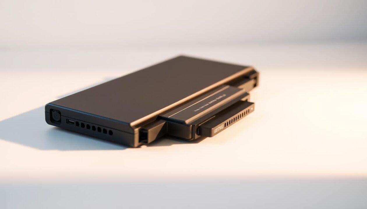 A sleek and modern laptop battery rests on a clean, well-lit surface. The battery is shown from a slightly elevated angle, highlighting its smooth, metallic casing and the intricate details of its components. The lighting is soft and diffused, creating a warm, inviting atmosphere. The background is minimalist, allowing the battery to be the focal point of the image. The overall composition conveys a sense of technology, efficiency, and attention to design.