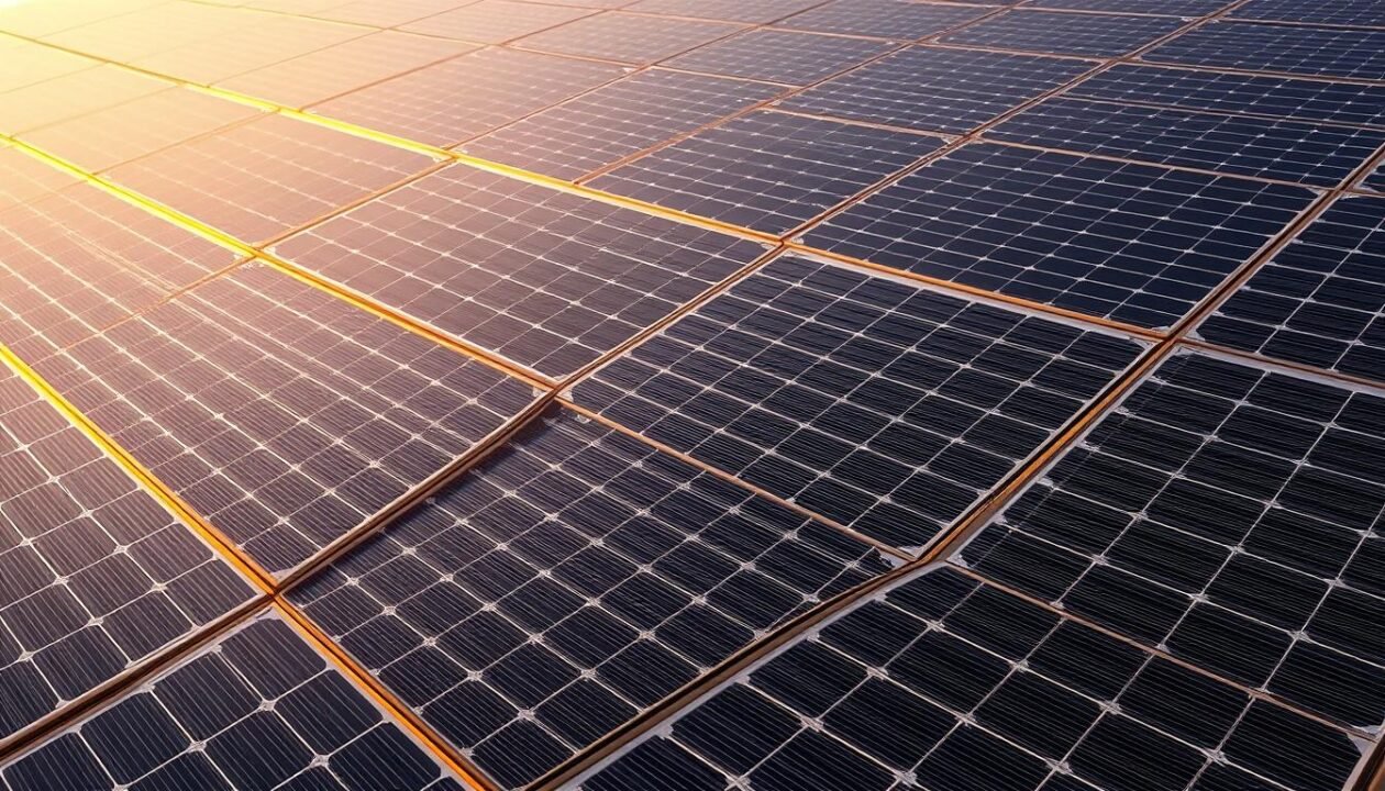 A visually stunning array of high-efficiency photovoltaic panels, meticulously crafted with state-of-the-art solar cell technology. The panels are arranged in a sleek, modern configuration, their glossy black surfaces catching the warm, golden rays of the sun. The layout is carefully optimized for maximum power generation, with each panel positioned at the optimal angle and orientation. The overall scene exudes a sense of clean, renewable energy, conveying the advanced capabilities of these cutting-edge solar solutions. Detailed technical specifications are visible, showcasing the impressive performance and efficiency characteristics of these next-generation photovoltaic systems.