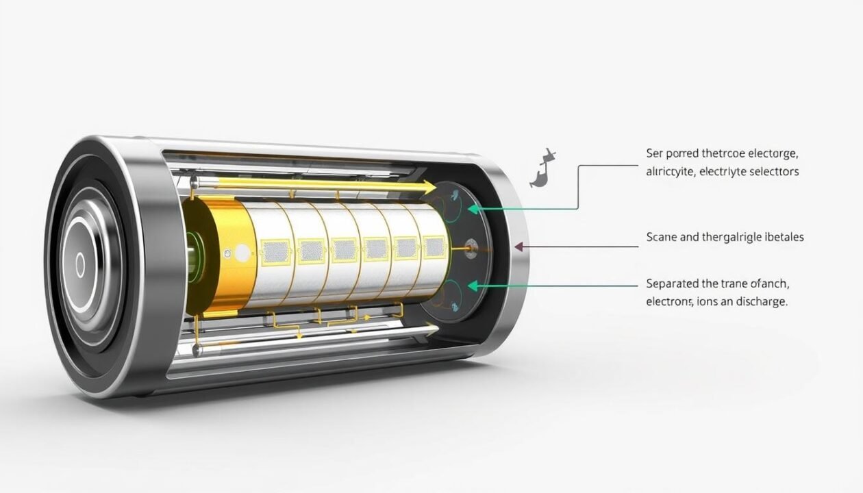A detailed cutaway diagram depicting the internal mechanisms of an energy storage device, showcasing its various components and their interactions. The foreground features the device's casing with transparent sections, revealing the intricate inner workings, including the arrangement of electrodes, electrolyte, and separators. The middle ground highlights the chemical and electrical processes that occur during charge and discharge cycles, with arrows and labels explaining the flow of ions and electrons. The background provides a clean, neutral environment, allowing the viewer to focus on the technical details of the energy storage mechanism. A detailed cutaway diagram depicting the internal mechanisms of an energy storage device, showcasing its various components and their interactions. The foreground features the device's casing with transparent sections, revealing the intricate inner workings, including the arrangement of electrodes, electrolyte, and separators. The middle ground highlights the chemical and electrical processes that occur during charge and discharge cycles, with arrows and labels explaining the flow of ions and electrons. The background provides a clean, neutral environment, allowing the viewer to focus on the technical details of the energy storage mechanism.