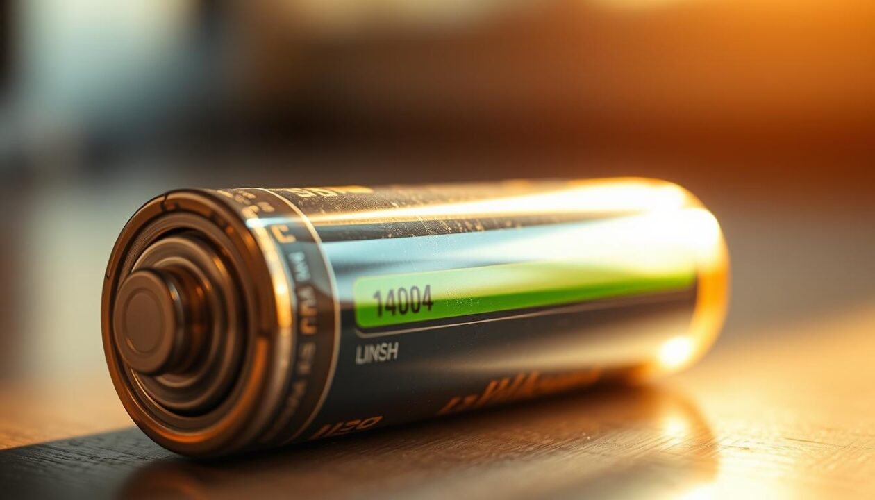 A detailed view of a lithium-ion battery's lifespan, illuminated by warm, natural lighting. The battery's exterior is shown in close-up, revealing its intricate construction and the gradual wear and tear over time. The image captures the battery's state of charge, with visual indicators representing its remaining capacity. The background is softly blurred, allowing the battery to be the focal point, emphasizing its importance as a crucial power source. The overall mood is one of technical precision and the passing of time, conveying the concept of "durée vie batterie" in a visually compelling manner.
