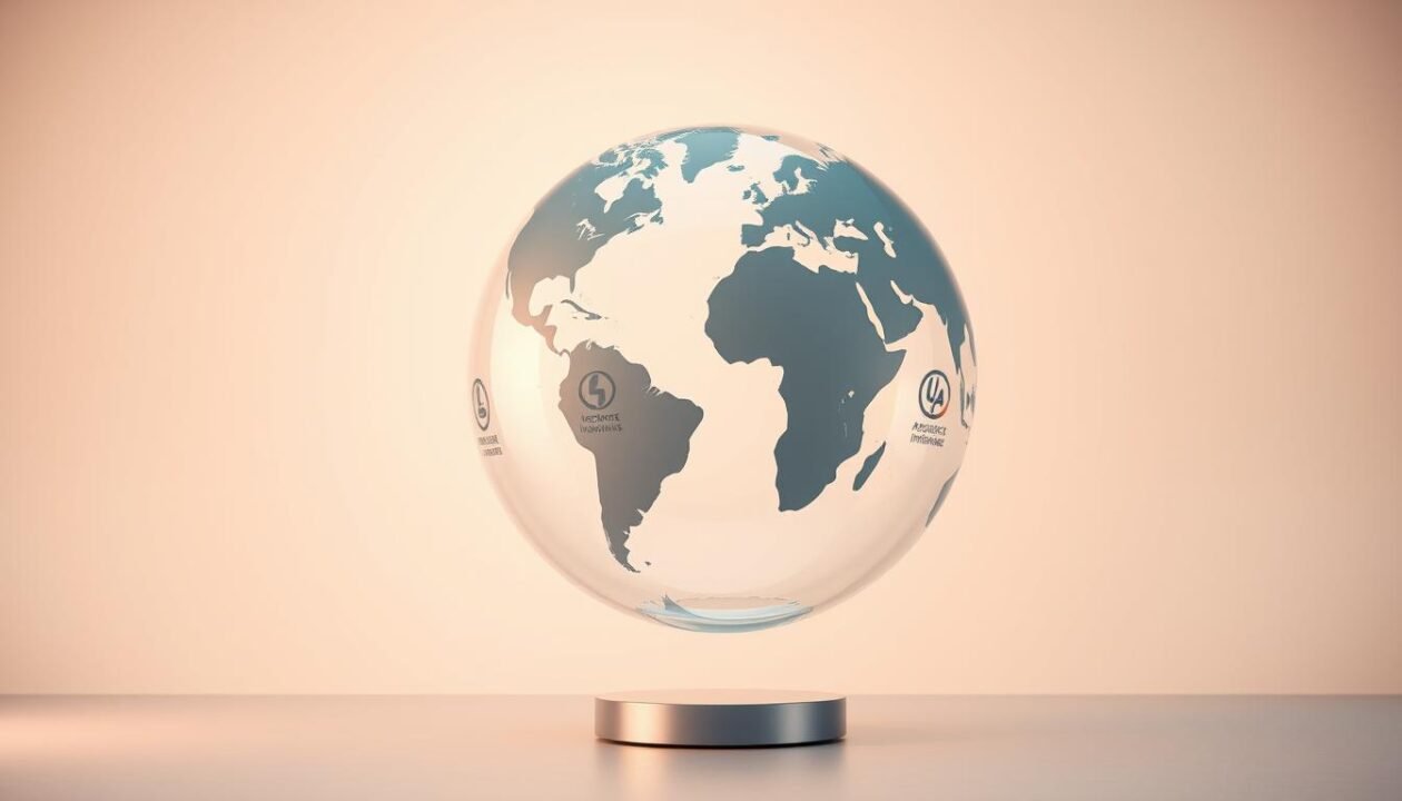 A pristine glass and steel globe levitates against a clean, minimalist backdrop, radiating an air of authority and international standards. Sleek pictograms representing various certification marks adorn its surface, casting soft shadows that hint at the global scope and technical rigor of the "normes internationales." The scene is bathed in warm, directional lighting, emphasizing the globe's polished, reflective qualities and the sense of precision and sophistication. The overall composition conveys the importance of adhering to recognized global standards and certifications, a key consideration for the article's subject matter.