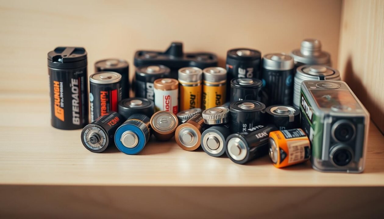 A well-lit, closeup view of various household batteries in an organized storage arrangement. The batteries are neatly placed on a clean, neutral-colored surface, perhaps a wooden shelf or tabletop. The lighting creates soft shadows, emphasizing the textures and shapes of the batteries. The composition focuses on the center of the frame, with the batteries taking up the majority of the space. The image conveys a sense of order, efficiency, and attention to battery storage best practices. The overall mood is one of practical, informative guidance. A well-lit, closeup view of various household batteries in an organized storage arrangement. The batteries are neatly placed on a clean, neutral-colored surface, perhaps a wooden shelf or tabletop. The lighting creates soft shadows, emphasizing the textures and shapes of the batteries. The composition focuses on the center of the frame, with the batteries taking up the majority of the space. The image conveys a sense of order, efficiency, and attention to battery storage best practices. The overall mood is one of practical, informative guidance.