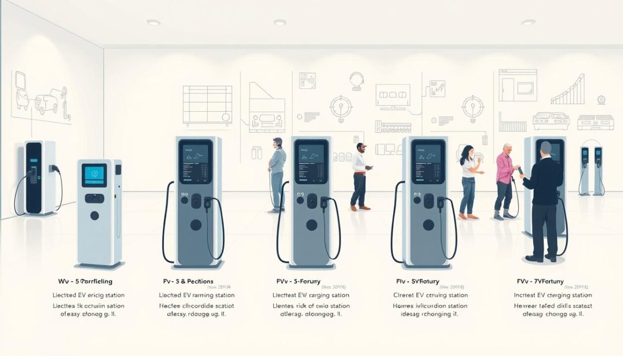 A detailed technical illustration of different levels of electric vehicle charging infrastructure (IRVE) training. In the foreground, various types of EV charging stations are depicted with precise technical specifications. The middle ground showcases people engaged in hands-on training activities, utilizing the charging equipment. The background features a clean, minimalist architectural setting with subtle technical diagrams and schematics, creating a professional, educational atmosphere. The lighting is soft and evenly distributed, emphasizing the clarity of the illustration. The camera angle is slightly elevated, providing an overview of the scene while maintaining a sense of depth and dimension. A detailed technical illustration of different levels of electric vehicle charging infrastructure (IRVE) training. In the foreground, various types of EV charging stations are depicted with precise technical specifications. The middle ground showcases people engaged in hands-on training activities, utilizing the charging equipment. The background features a clean, minimalist architectural setting with subtle technical diagrams and schematics, creating a professional, educational atmosphere. The lighting is soft and evenly distributed, emphasizing the clarity of the illustration. The camera angle is slightly elevated, providing an overview of the scene while maintaining a sense of depth and dimension.