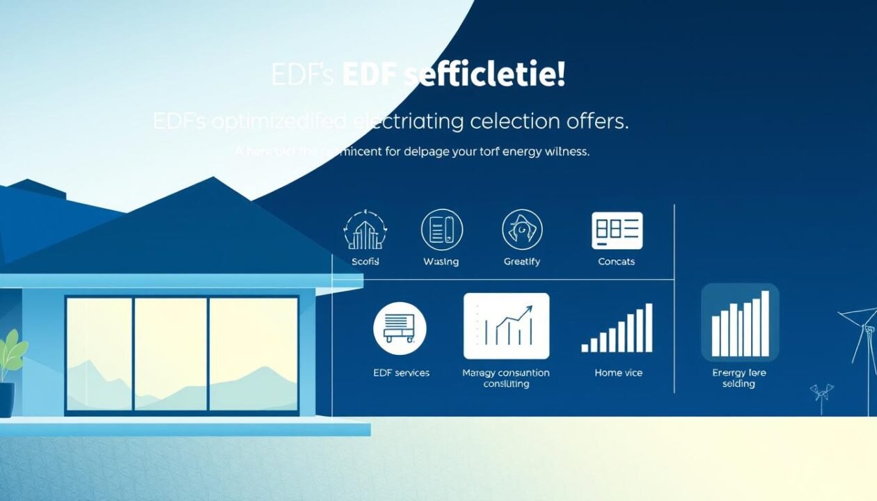 A modern and minimalist illustration showcasing EDF's optimized electricity consumption offers. In the foreground, a sleek and stylish home with clean lines and large windows, representing energy-efficient living. The middle ground features a series of icons and graphs, depicting various EDF services and data visualization tools to help consumers manage their energy usage. In the background, a subtle gradient of blues and greens evokes a sense of sustainability and environmental consciousness. The lighting is soft and diffused, creating a warm and inviting atmosphere. The overall composition conveys a sense of balance, control, and the harmonious integration of technology and home life.