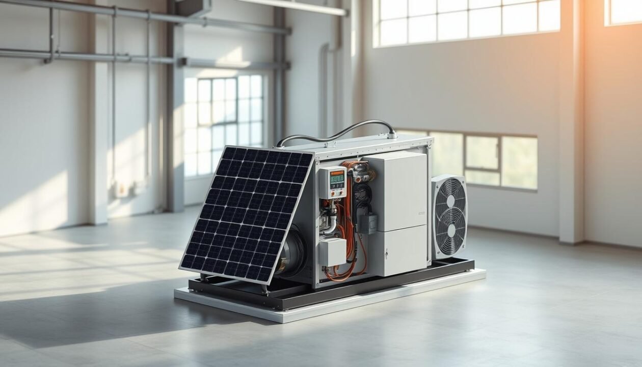 A well-lit, isometric view of a three-phase solar power system, situated in a modern industrial setting. The equipment is prominently displayed, showcasing its intricate components and technical specifications. The background features clean, minimalist architecture with large windows, conveying a sense of energy efficiency and sustainability. Soft shadows and gentle highlights accentuate the sleek, professional design of the system, highlighting its suitability for commercial applications. The overall composition and attention to detail suggest the power, reliability, and versatility of a three-phase solar solution for enterprises.