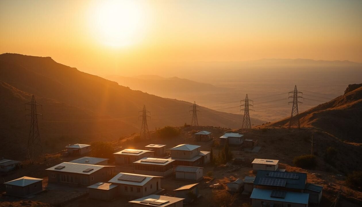 An isolated electrical grid system, illuminated by a warm, golden sun casting long shadows across the rugged, mountainous terrain. In the foreground, a cluster of modest residential and commercial structures, their rooftops adorned with solar panels harnessing the abundant renewable energy. The middle ground reveals a network of transmission lines and pylons, a testament to the engineering challenges of powering these remote, disconnected zones. In the distance, a vast, untamed wilderness stretches to the horizon, a reminder of the geographic isolation that defines these off-grid communities. The scene conveys a sense of self-sufficiency, resilience, and the delicate balance between human settlement and the natural world in these non-interconnected zones. An isolated electrical grid system, illuminated by a warm, golden sun casting long shadows across the rugged, mountainous terrain. In the foreground, a cluster of modest residential and commercial structures, their rooftops adorned with solar panels harnessing the abundant renewable energy. The middle ground reveals a network of transmission lines and pylons, a testament to the engineering challenges of powering these remote, disconnected zones. In the distance, a vast, untamed wilderness stretches to the horizon, a reminder of the geographic isolation that defines these off-grid communities. The scene conveys a sense of self-sufficiency, resilience, and the delicate balance between human settlement and the natural world in these non-interconnected zones.