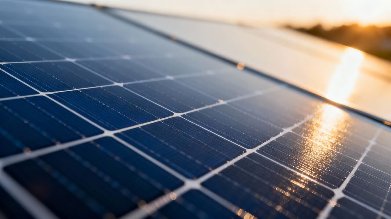 Panel fotovoltaico capturando la luz del sol.