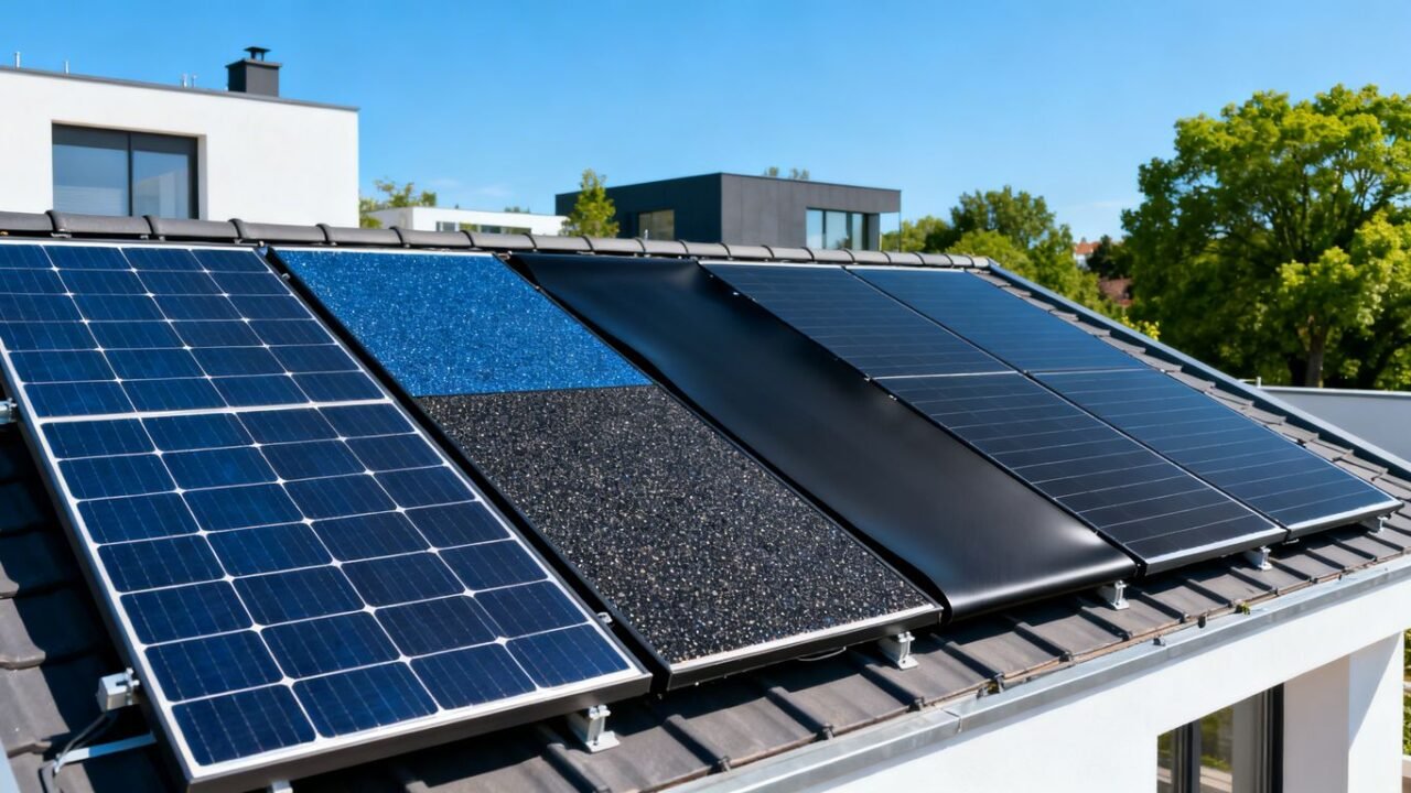 Verschillende zonnepanelen geïnstalleerd op een modern dak