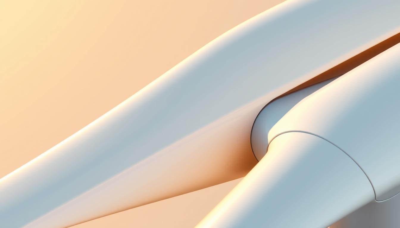 Detailed aerodynamic profile of a wind turbine blade, captured in a high-resolution 3D render. The blade is designed with a sleek, streamlined shape to maximize efficiency and minimize drag. Smooth curves and precise angles along the leading and trailing edges. Intricate surface textures and subtle ridges for optimal airflow. Illuminated by a warm, natural lighting setup that casts soft shadows, highlighting the blade's complex geometry. The image conveys a sense of engineering prowess and the importance of aerodynamic design in wind power technology. Detailed aerodynamic profile of a wind turbine blade, captured in a high-resolution 3D render. The blade is designed with a sleek, streamlined shape to maximize efficiency and minimize drag. Smooth curves and precise angles along the leading and trailing edges. Intricate surface textures and subtle ridges for optimal airflow. Illuminated by a warm, natural lighting setup that casts soft shadows, highlighting the blade's complex geometry. The image conveys a sense of engineering prowess and the importance of aerodynamic design in wind power technology.